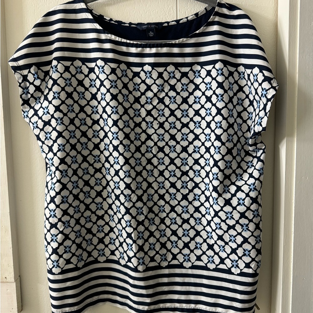 Tommy Hilfiger Navy and White Geometric Blouse